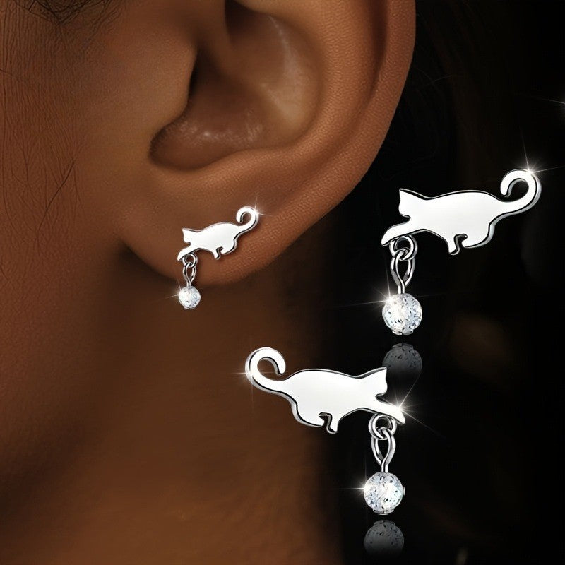 Cat Silhouette Bead Drop Earrings