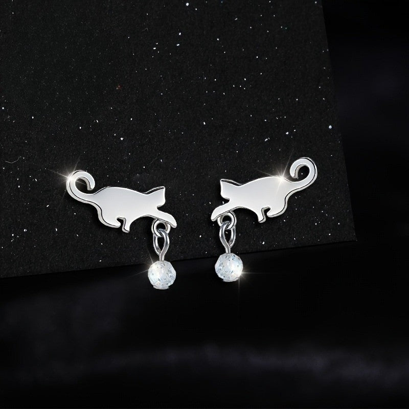 Cat Silhouette Bead Drop Earrings