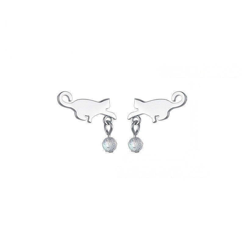 Cat Silhouette Bead Drop Earrings