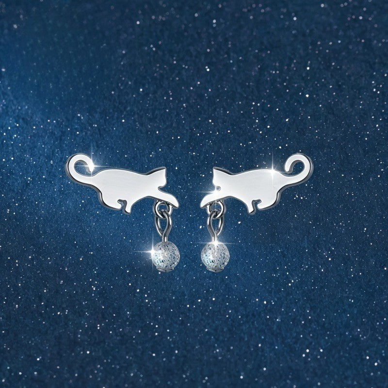 Cat Silhouette Bead Drop Earrings