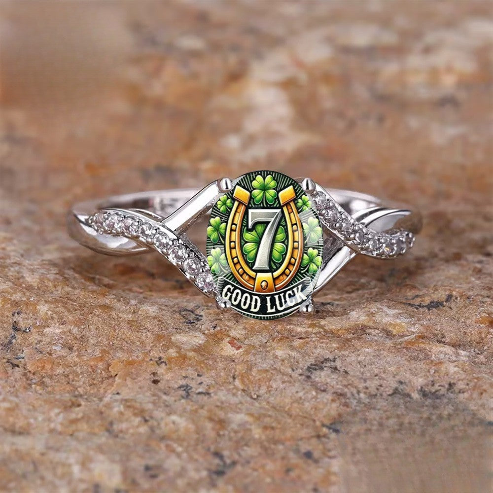 Good Luck Clover Horseshoe Ring