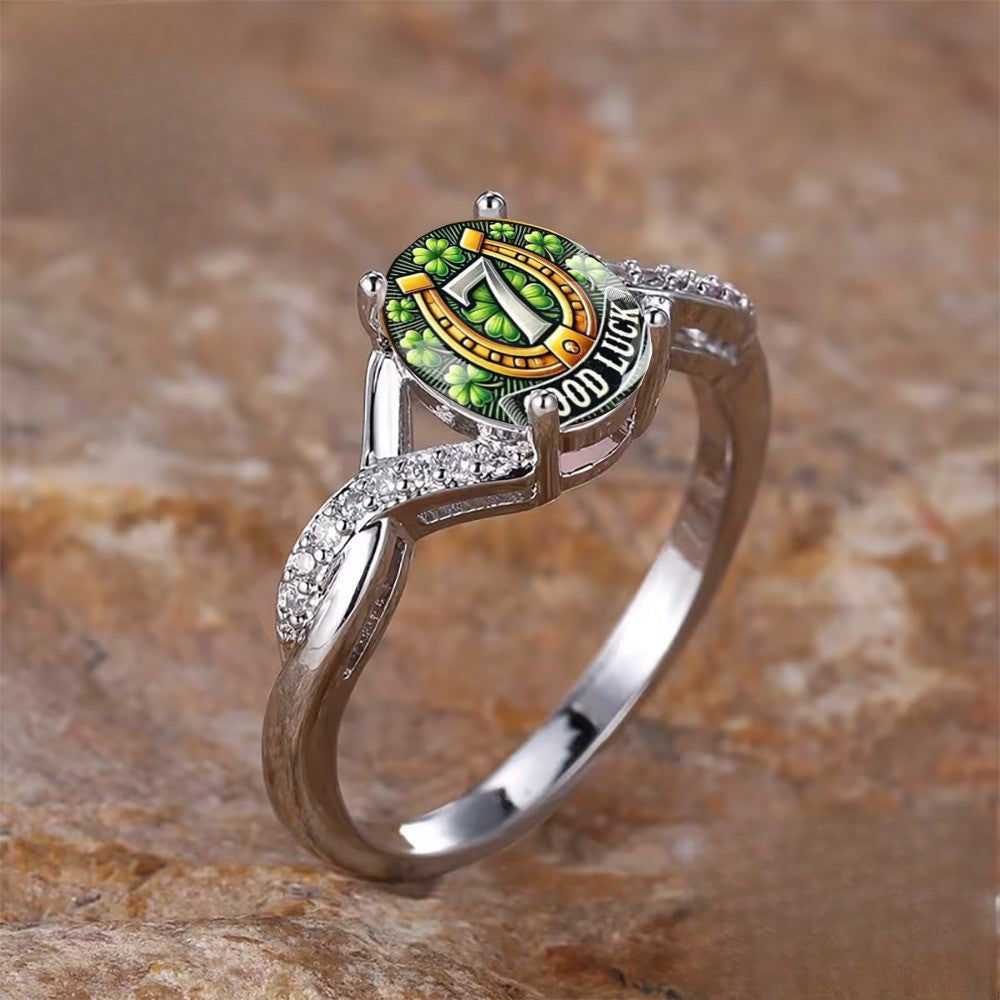 Good Luck Clover Horseshoe Ring