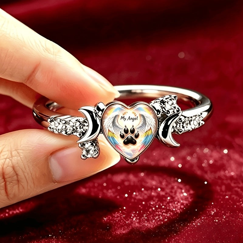 Rainbow Paw & Crescent Moon Ring