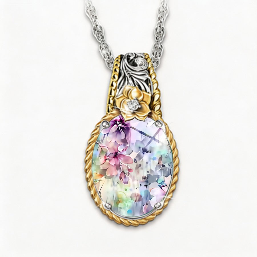 Watercolor Floral Rope Pendant Necklace