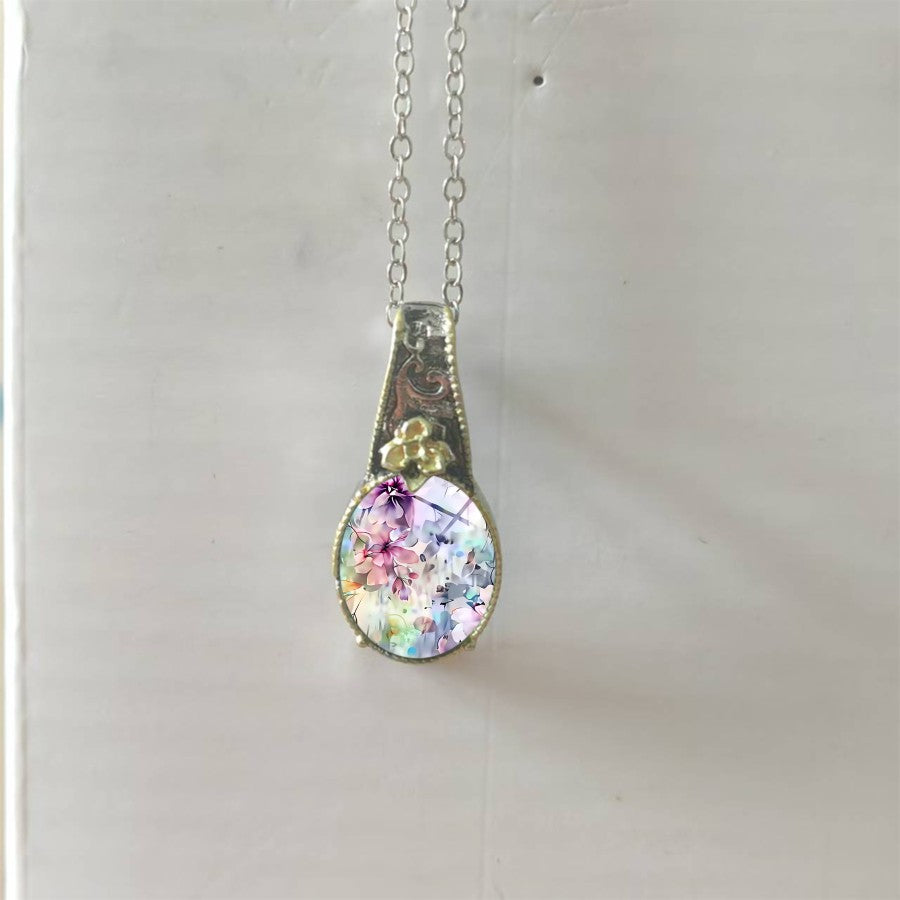 Watercolor Floral Rope Pendant Necklace