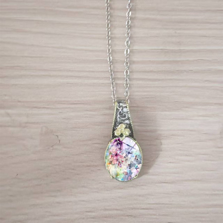 Watercolor Floral Rope Pendant Necklace