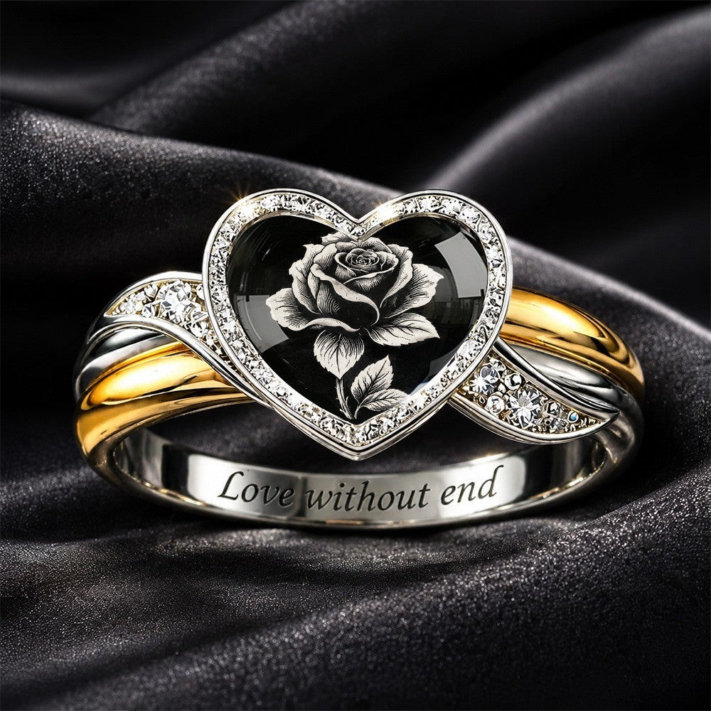Black Rose Heart Ring