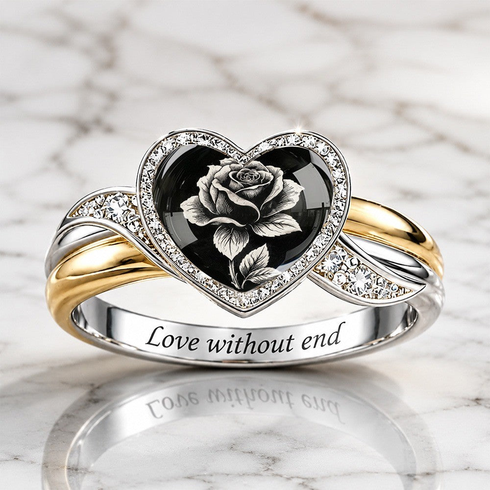 Black Rose Heart Ring