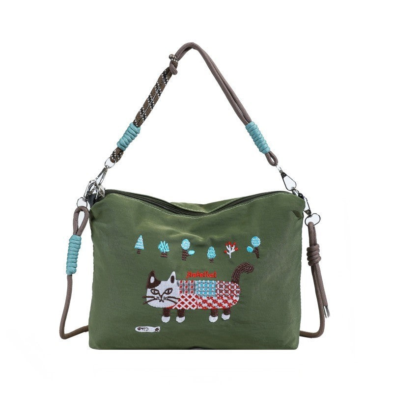 Embroidered Cat Canvas Bag