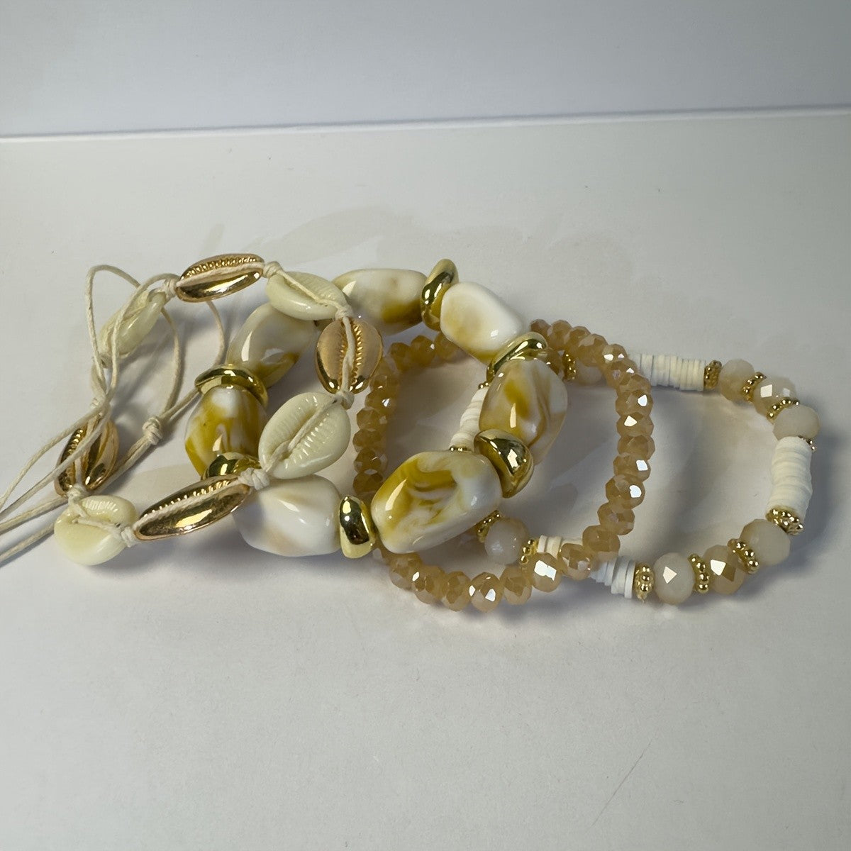 Cowrie Shell & Stone Stackable Bracelet Set