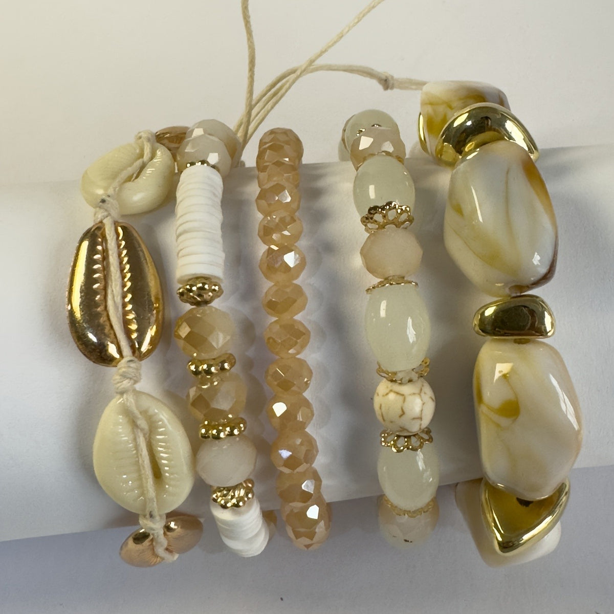 Cowrie Shell & Stone Stackable Bracelet Set