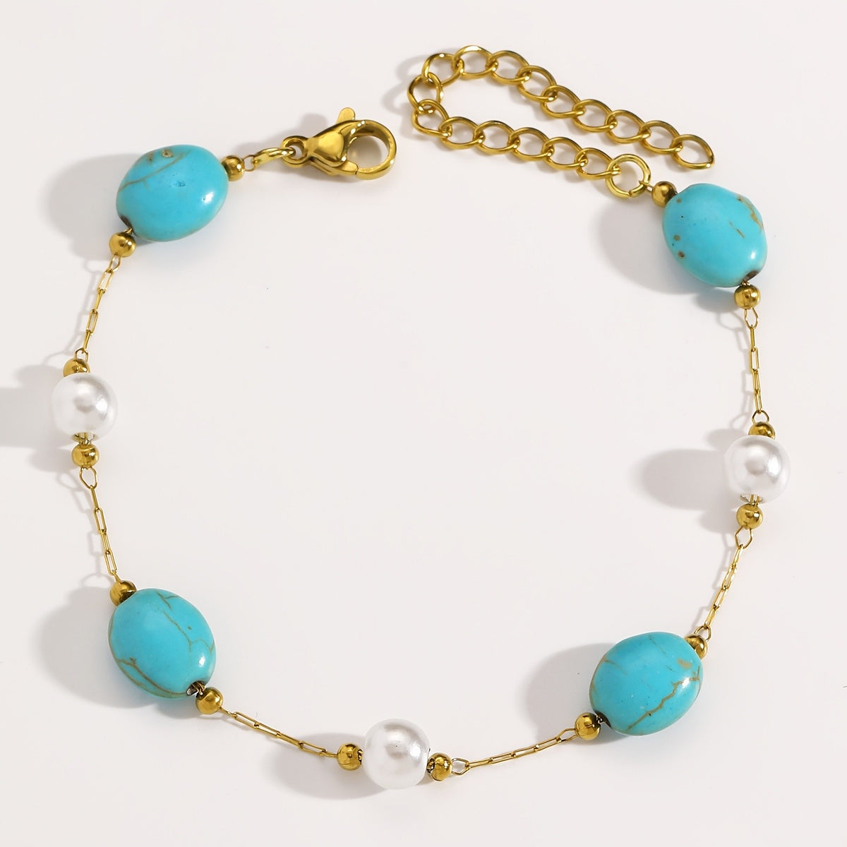 Colorful Stone & Pearl Link Bracelet