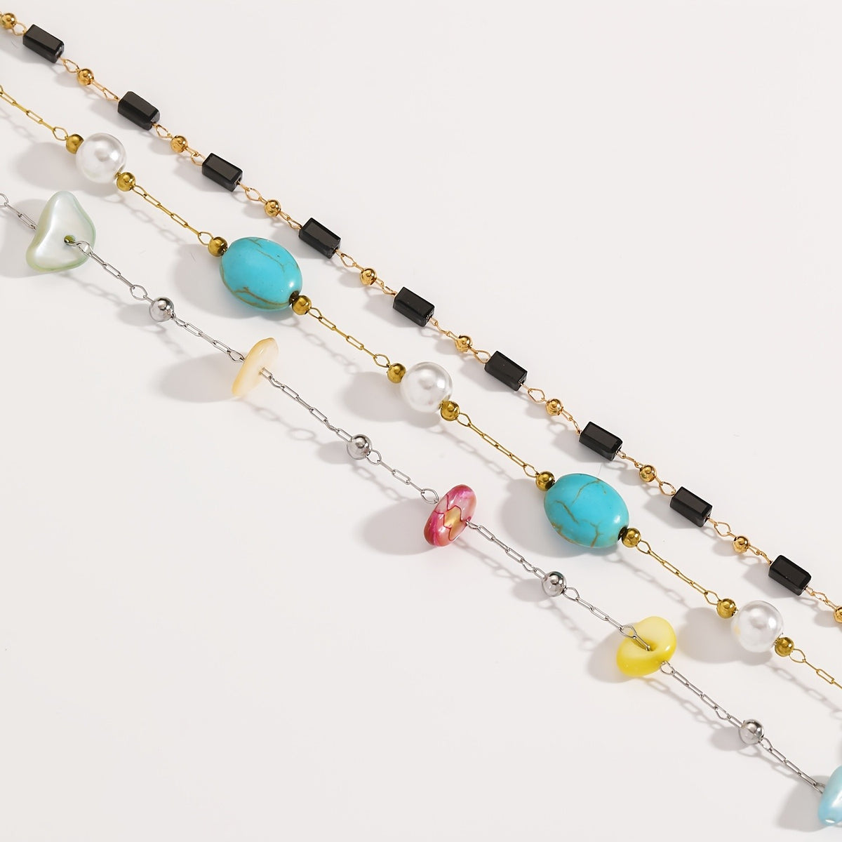 Colorful Stone & Pearl Link Bracelet