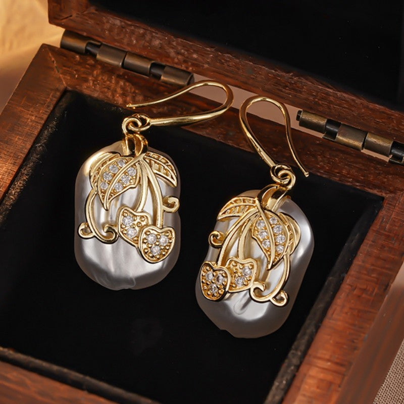 Cherry Leaf Pearl Drop Earrings
