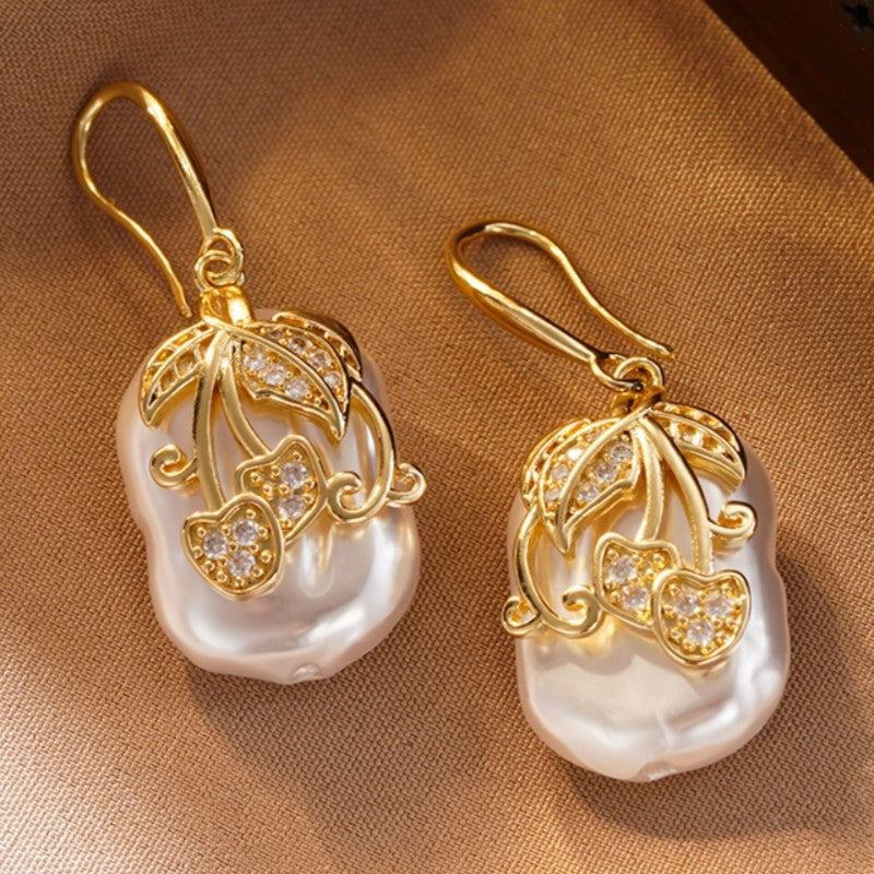 Cherry Leaf Pearl Drop Earrings