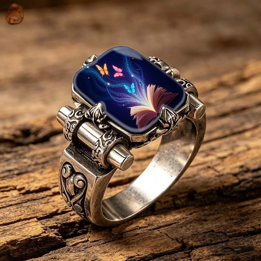 Blue Galaxy Book & Butterfly Ring