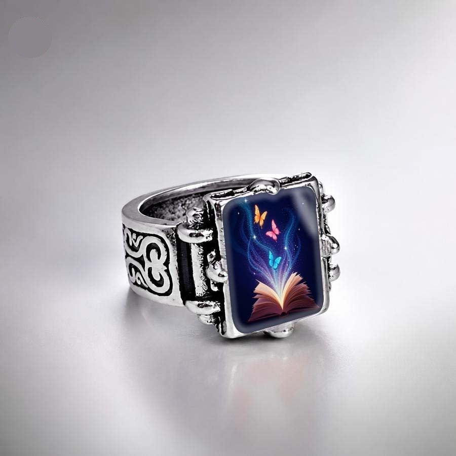 Blue Galaxy Book & Butterfly Ring
