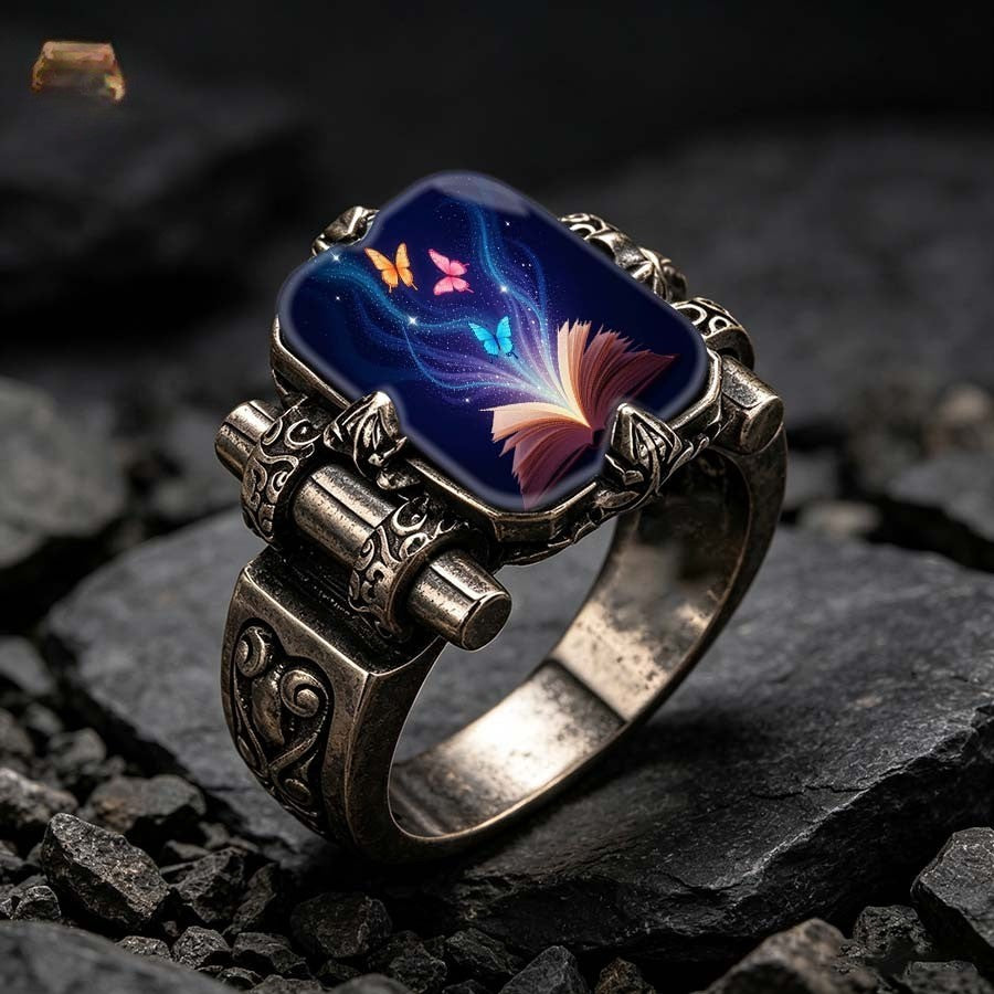 Blue Galaxy Book & Butterfly Ring