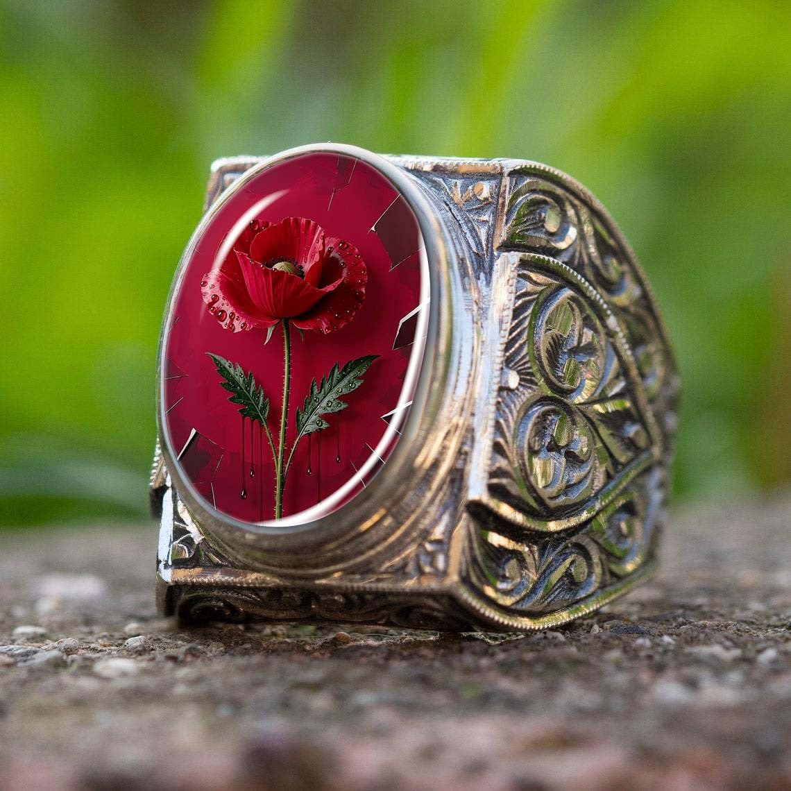 Vintage Carved Poppy Ring