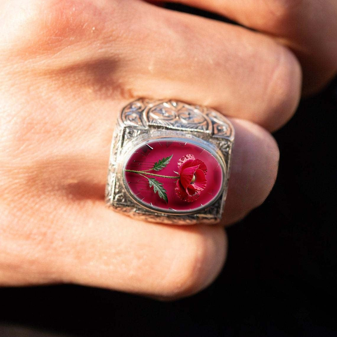 Vintage Carved Poppy Ring