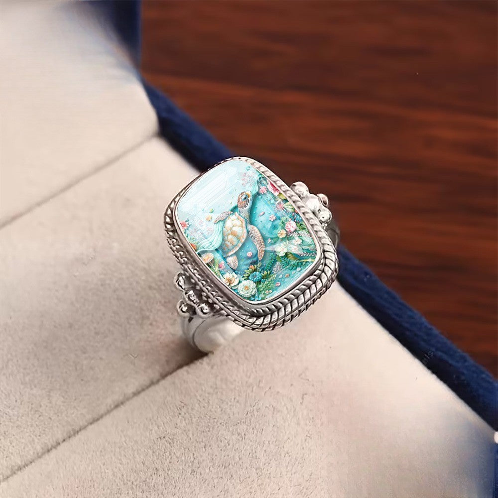 Sea Turtle Floral Resin Ring