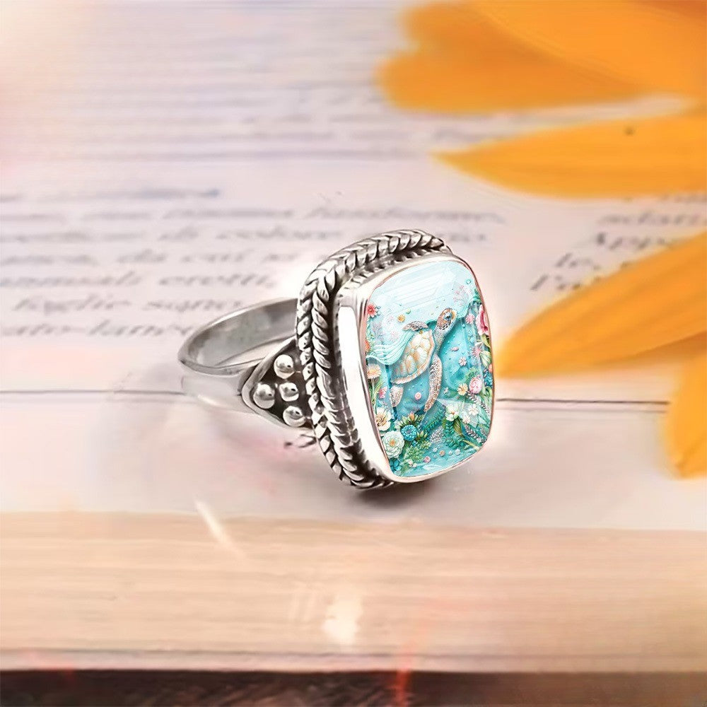 Sea Turtle Floral Resin Ring