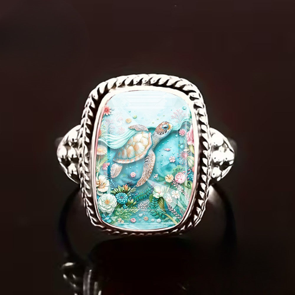 Sea Turtle Floral Resin Ring