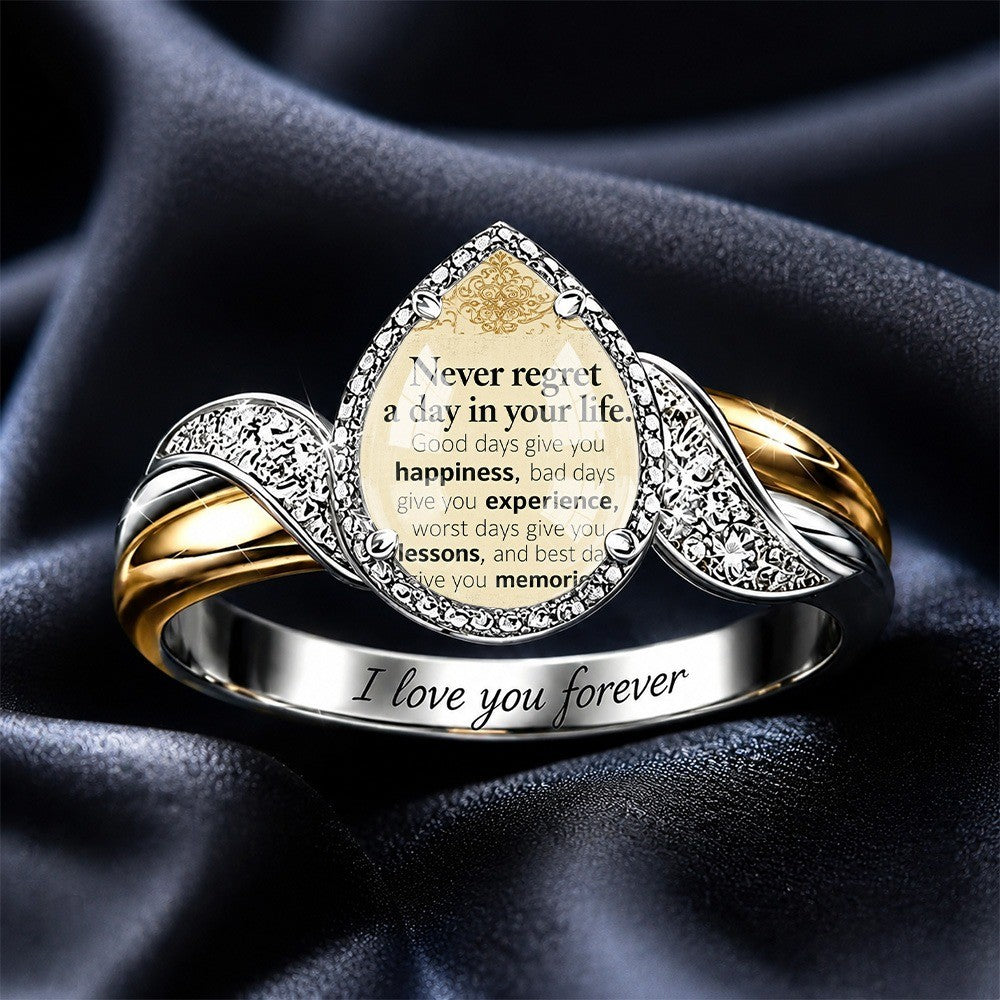 Teardrop Quote & Crystal Wing Ring
