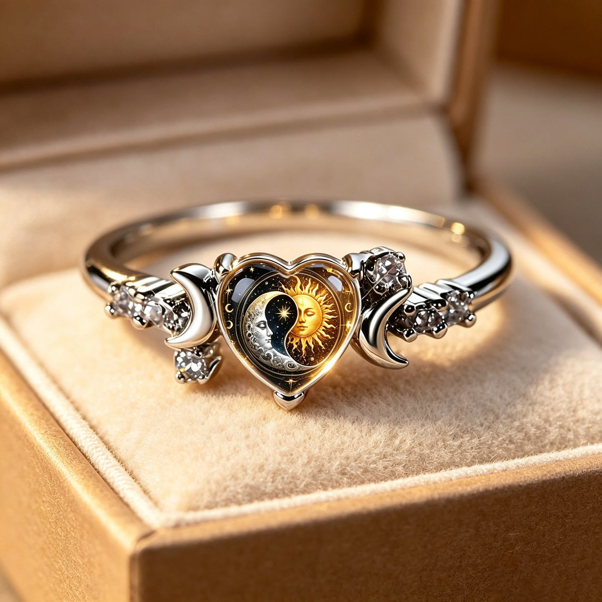 Celestial Sun & Moon Heart Ring