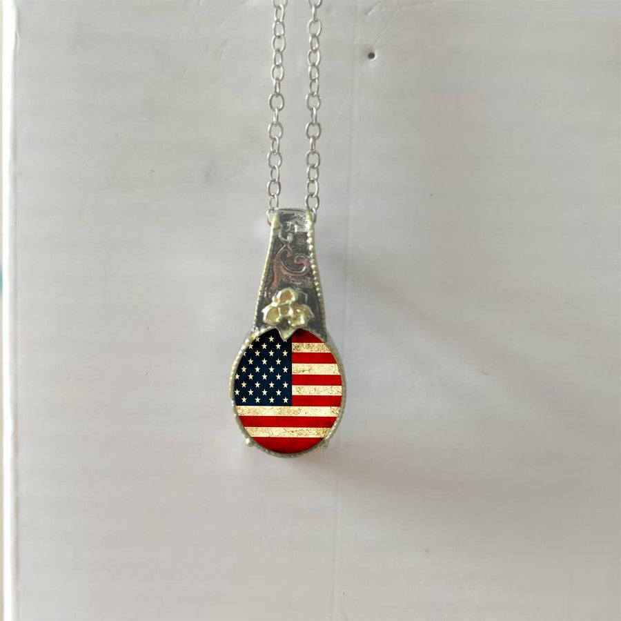 American Flag Floral Pendant Necklace