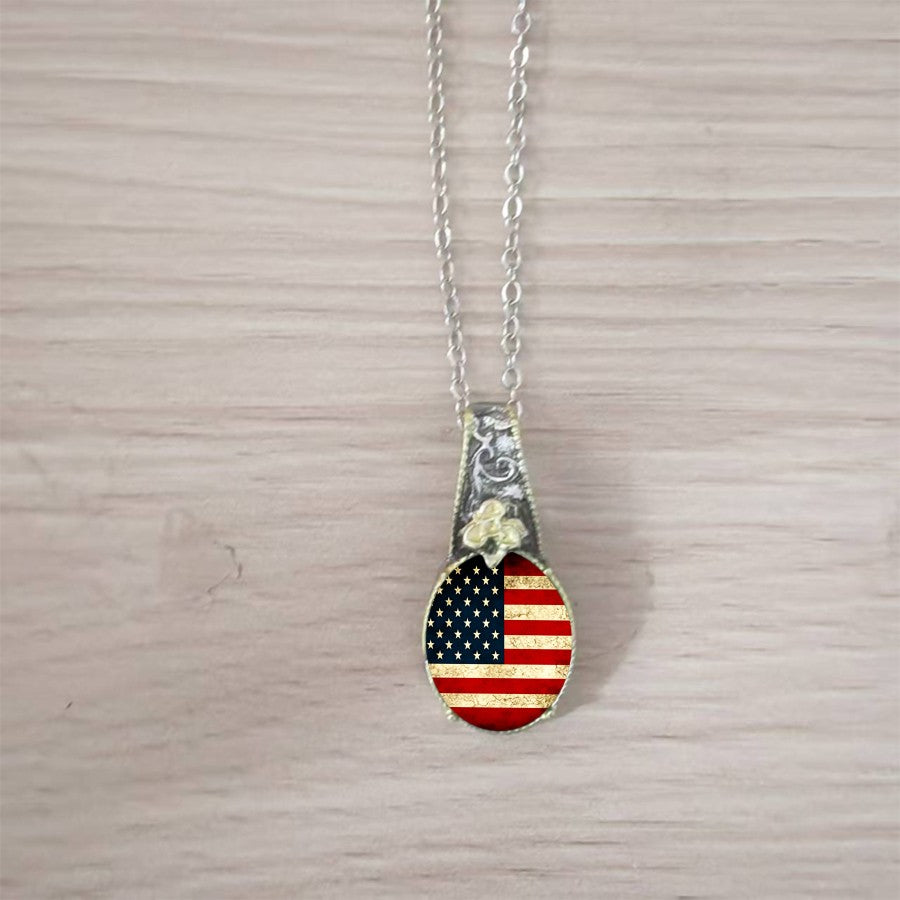 American Flag Floral Pendant Necklace