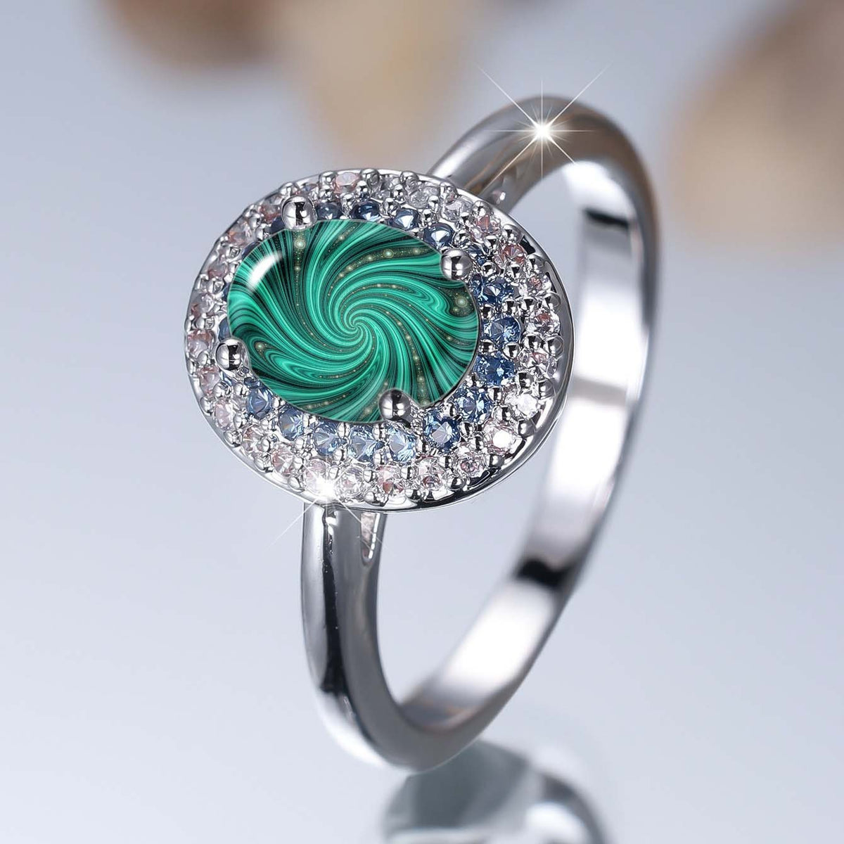 Green Swirl Crystal Ring
