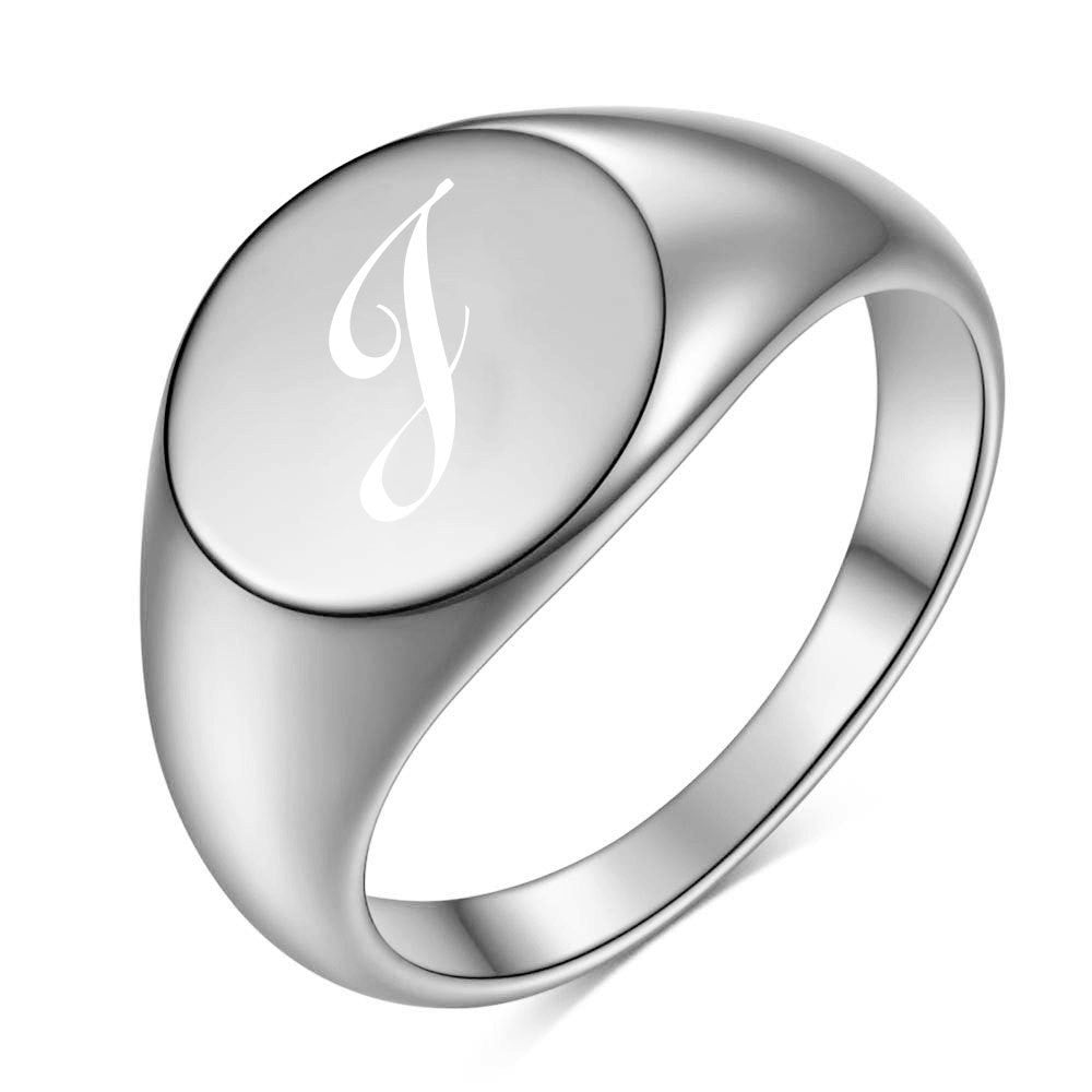 Polished Script Initial Signet Ring
