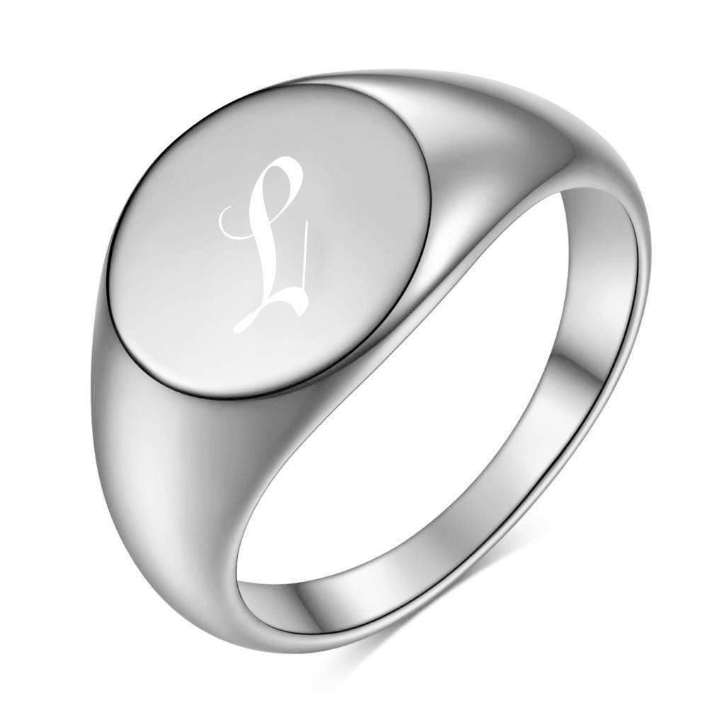Polished Script Initial Signet Ring