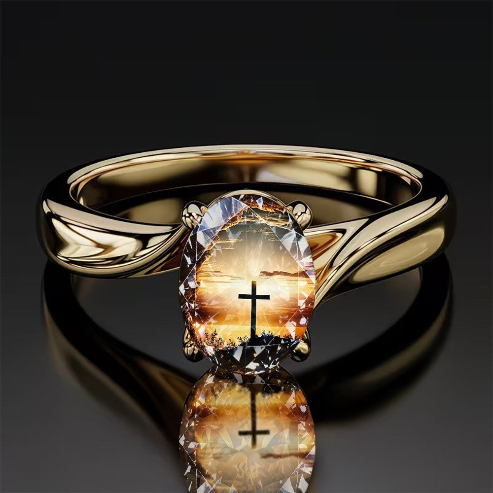 Sunset Cross Oval Ring