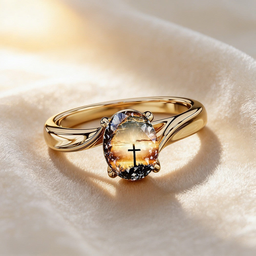 Sunset Cross Oval Ring