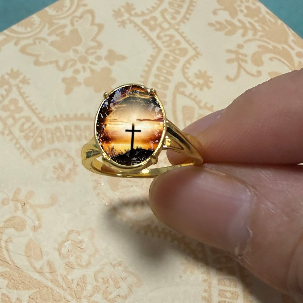 Sunset Cross Oval Ring