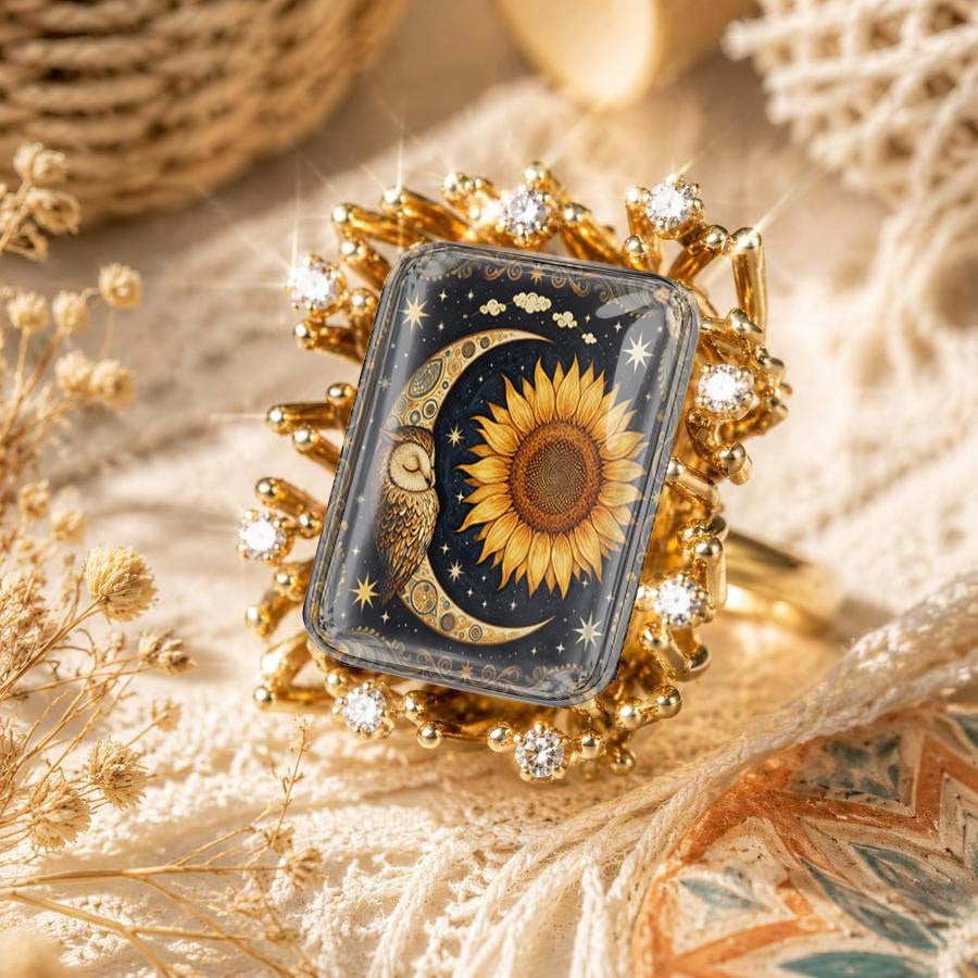 Sunflower & Moon Statement Ring