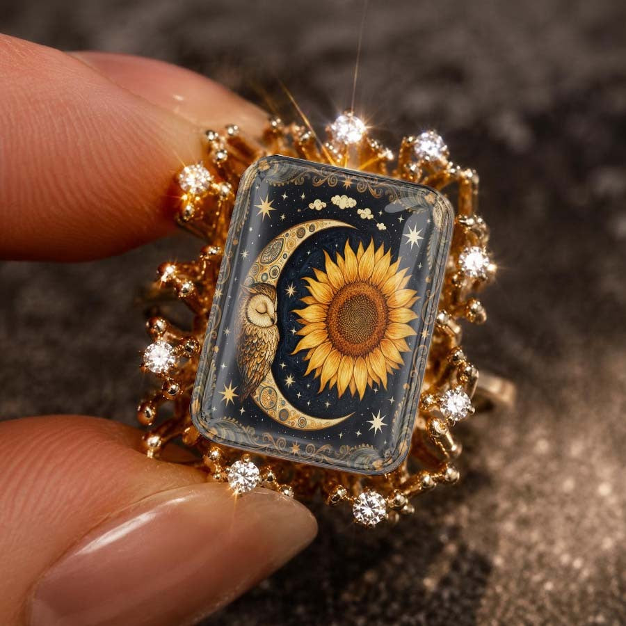 Sunflower & Moon Statement Ring