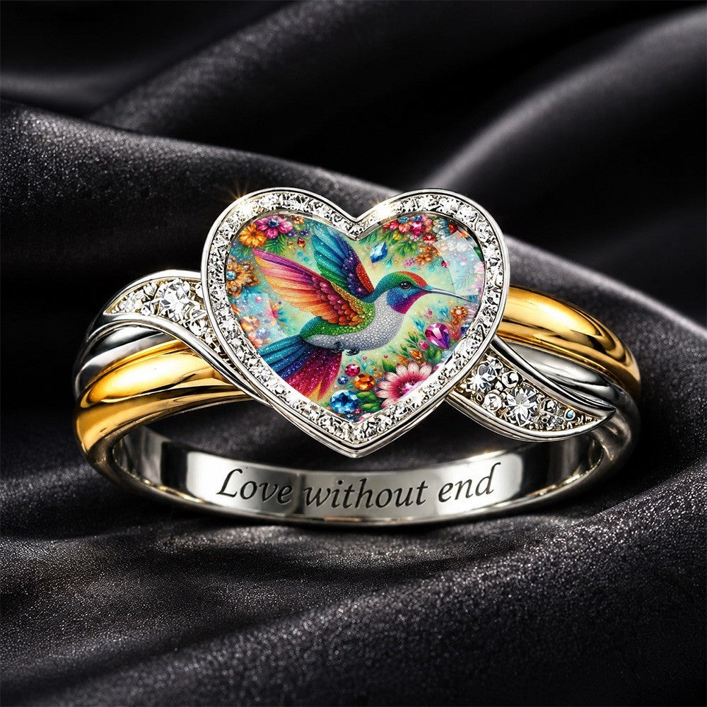 Colorful Hummingbird Heart Ring