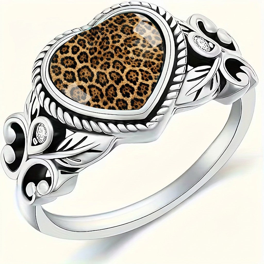 Leopard Print Heart Scroll Ring