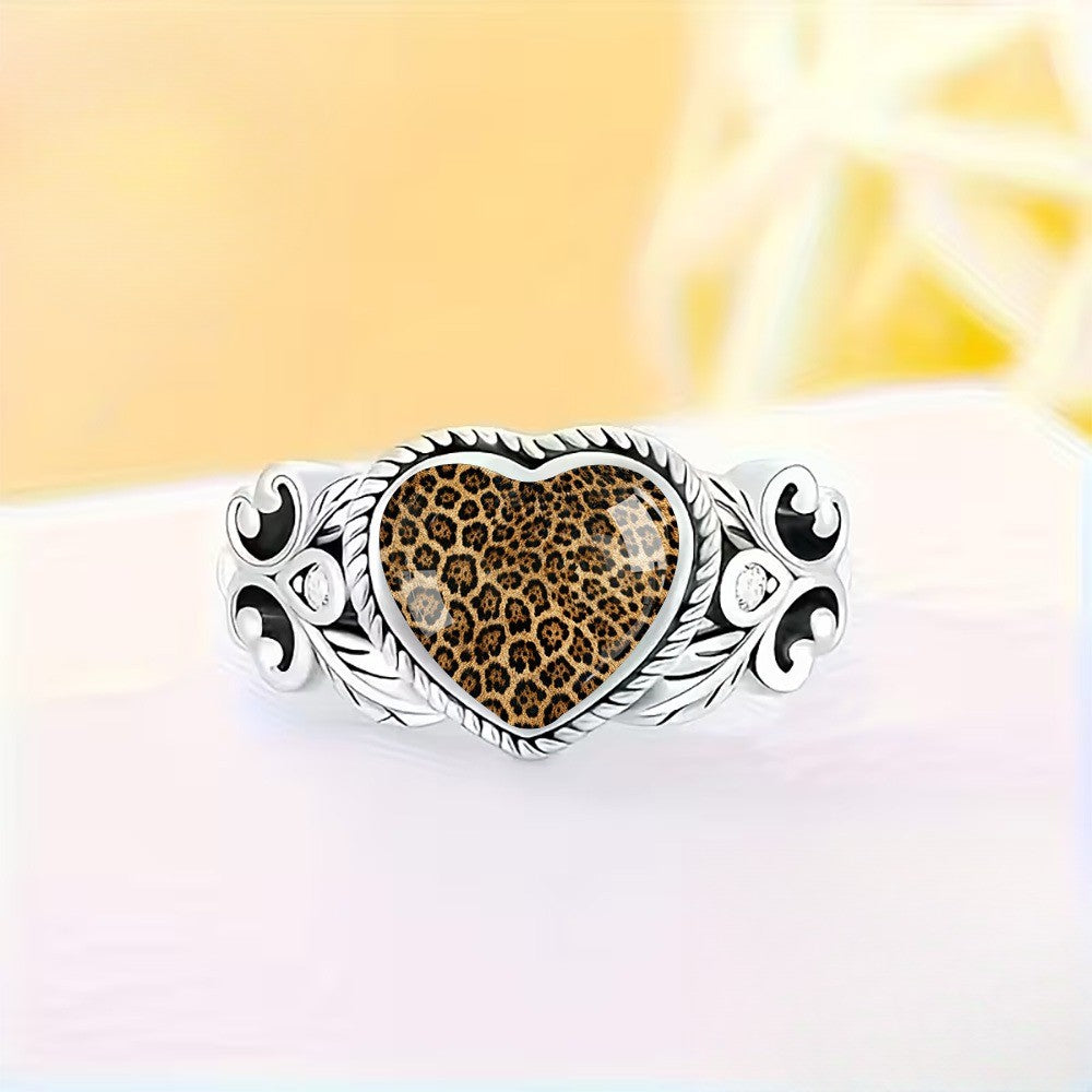 Leopard Print Heart Scroll Ring