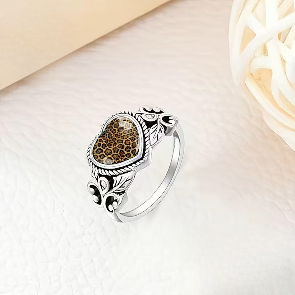 Leopard Print Heart Scroll Ring