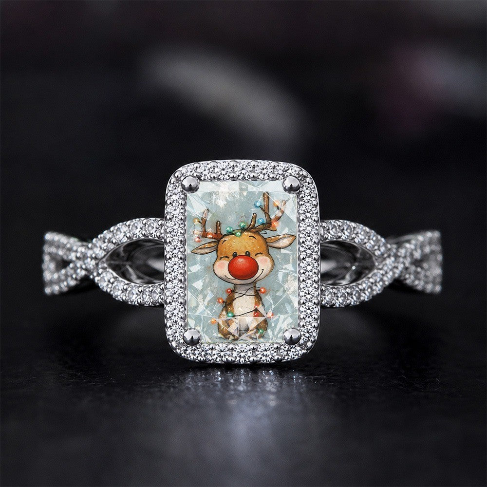 Reindeer Glass Square Ring