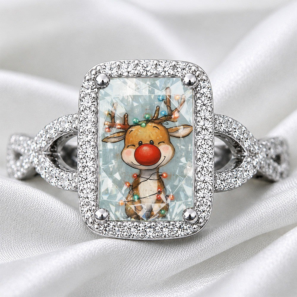 Reindeer Glass Square Ring