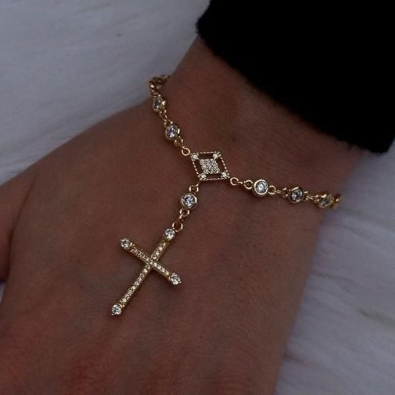 Crystal Cross & Square Charm Bracelet