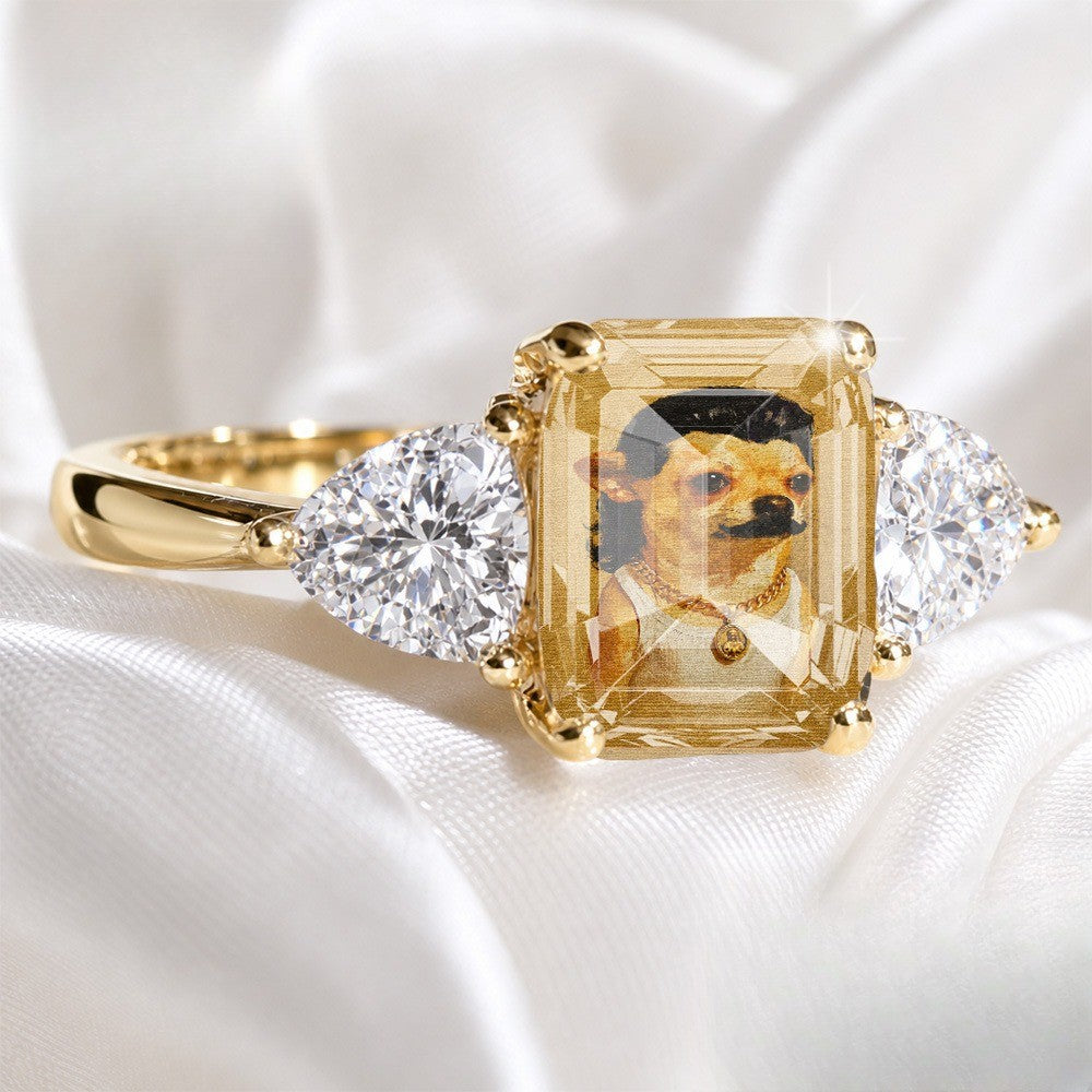 Chihuahua Portrait Three Stone Ring