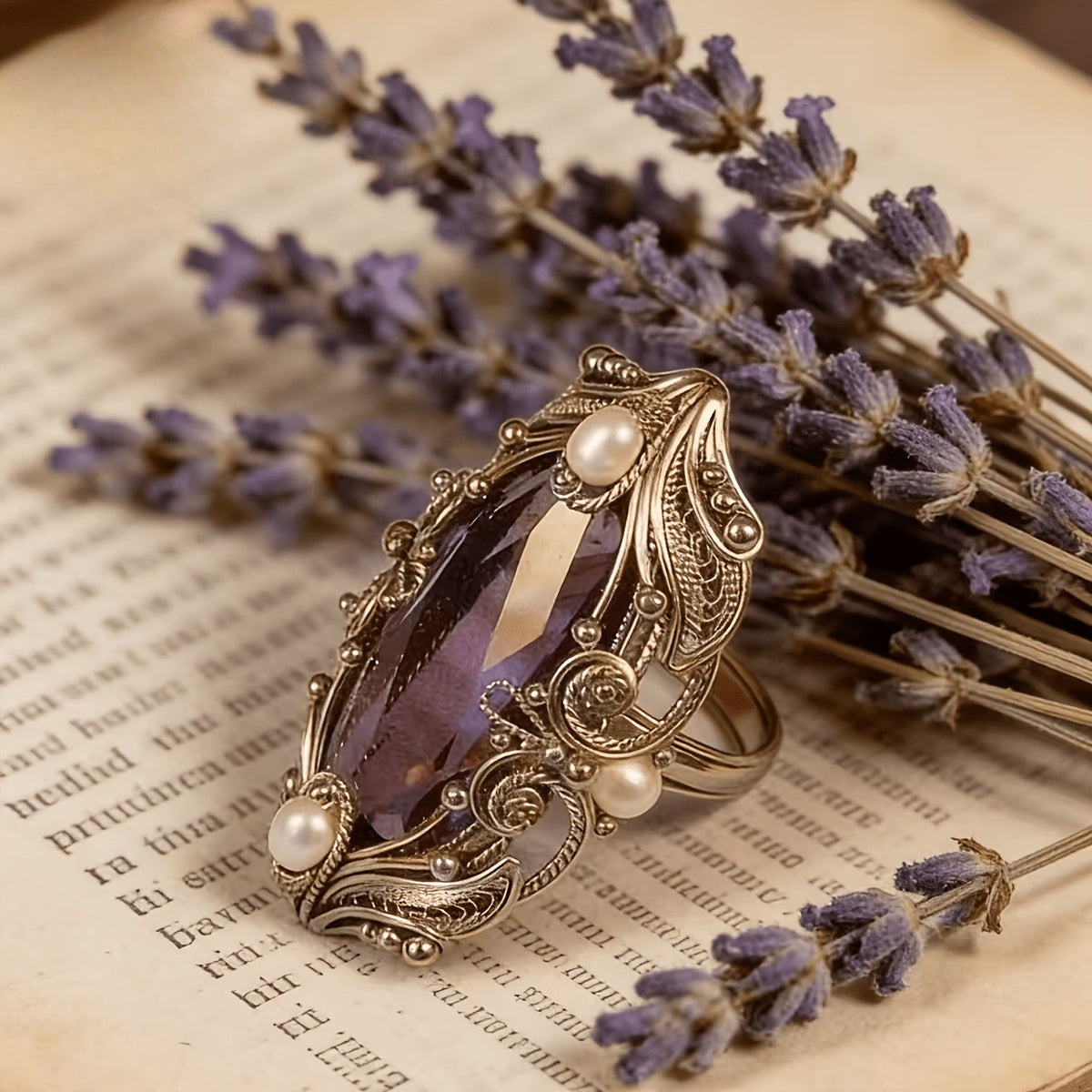 Amethyst Marquise Filigree Ring