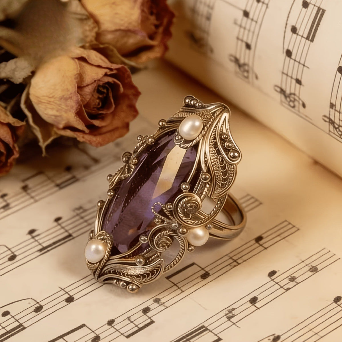 Amethyst Marquise Filigree Ring