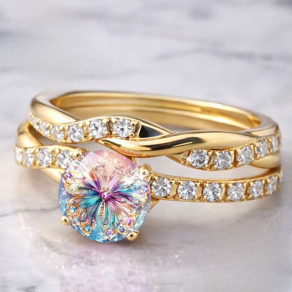 Iridescent Butterfly Twisted Band Ring
